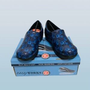 Easy Street, Easy Works Women’s Tiffany Clogs 10M Navy Henna Floral Patent